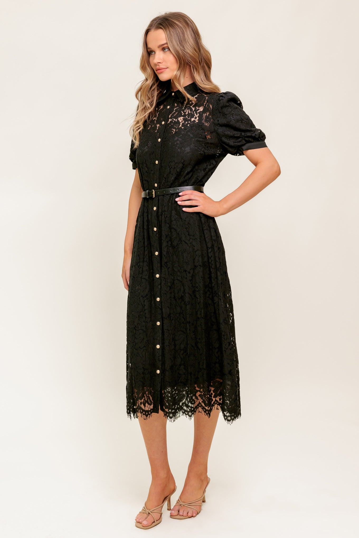 TIMID TO TENACIOUS WOVEN LACE SHIRT DRESS