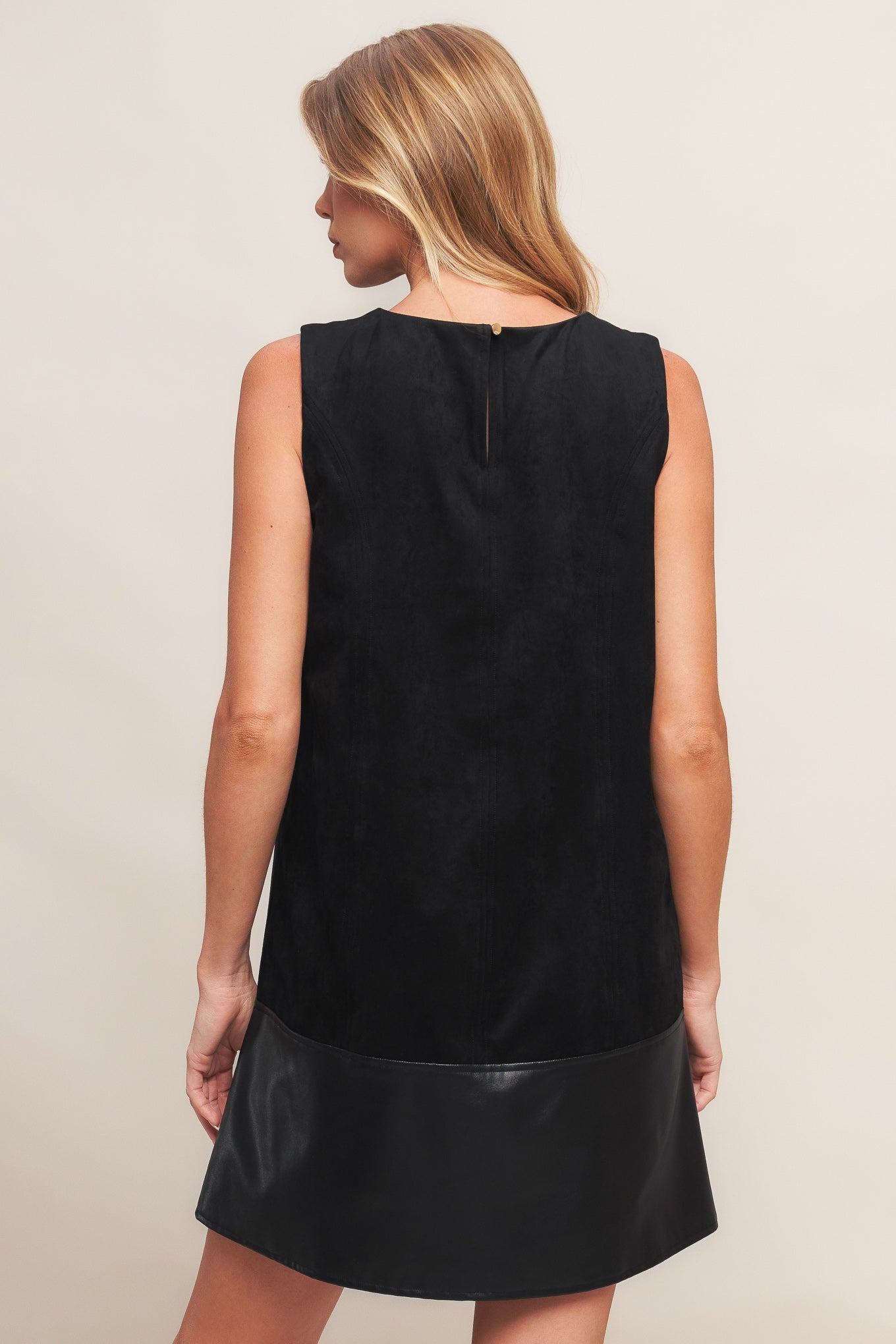 CITY SLEEK FAUX SUEDE AND LEATHER SHIFT DRESS