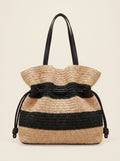 Crochet Woven Drawstring Shoulder Tote Bag