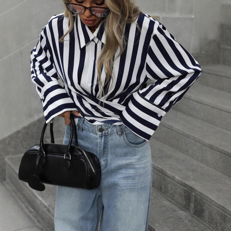Women's Striped Long-Sleeve Loose Shirt