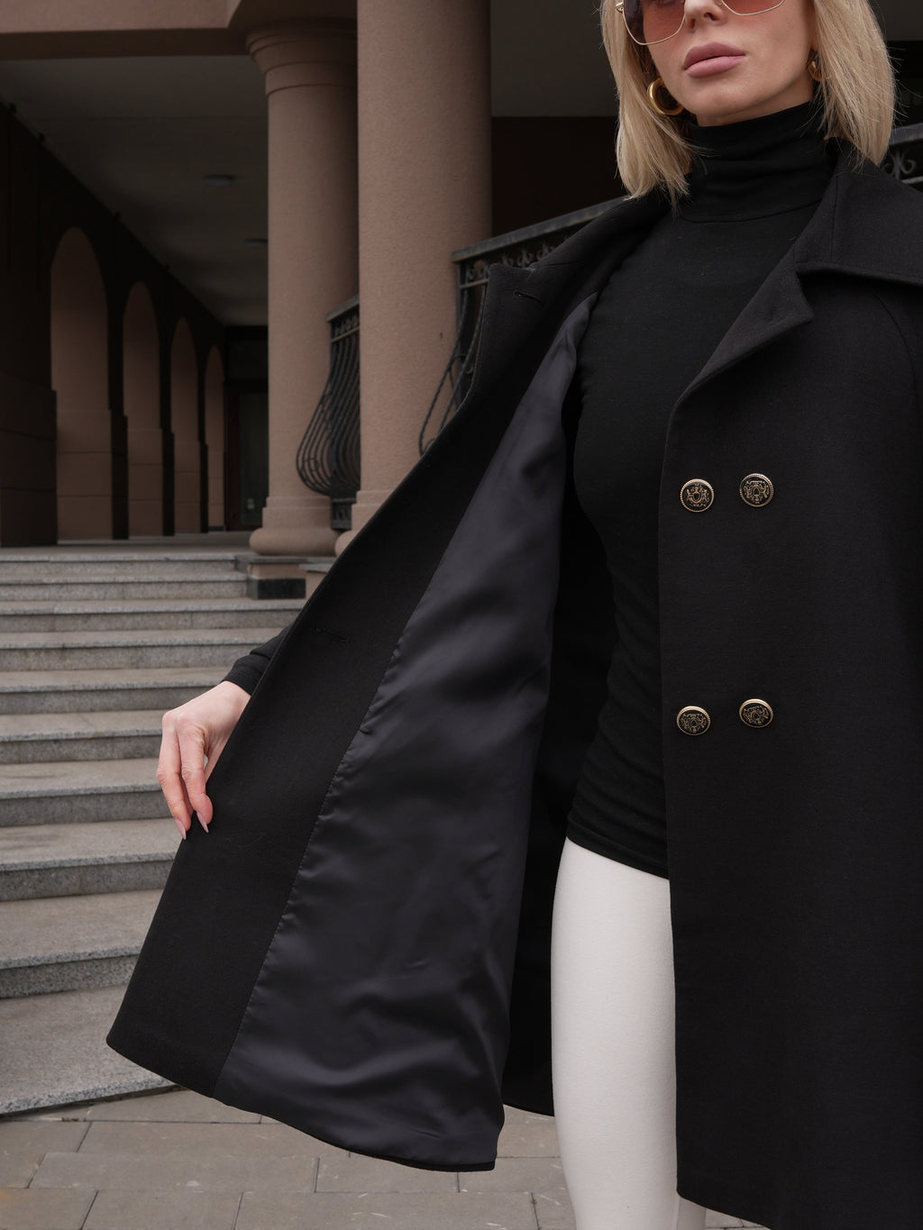 Paris Cashmere Bland Cape Coat in Black