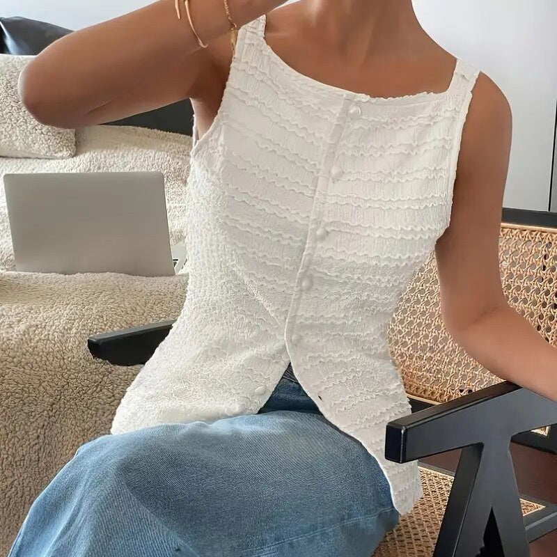 Square Neck Button Up Vest Top