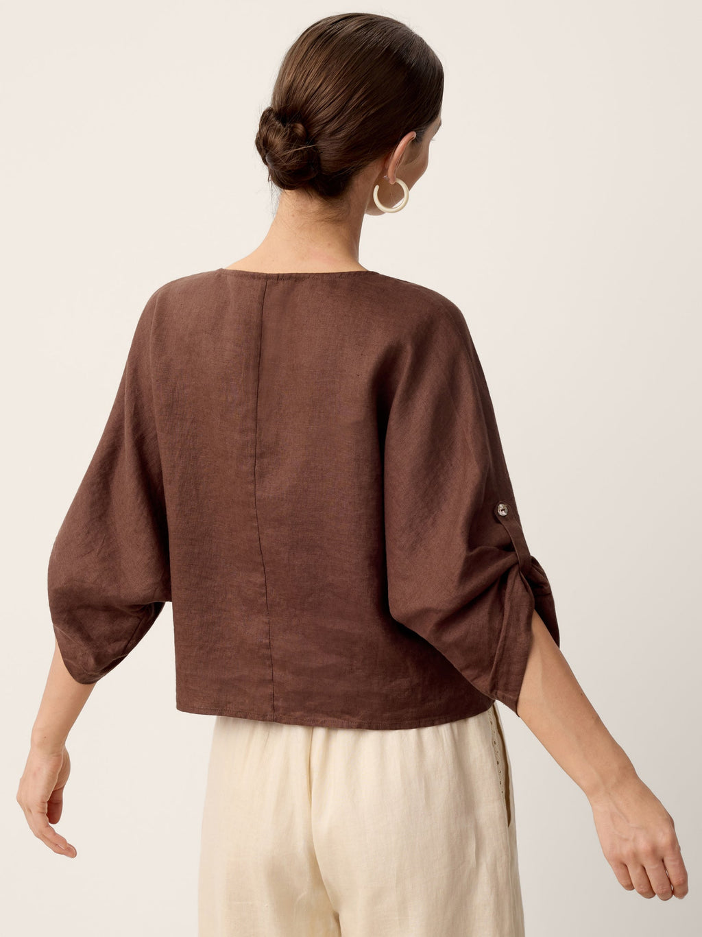 LAVENA 100% LINEN TWIST-HEM BATWING TOP