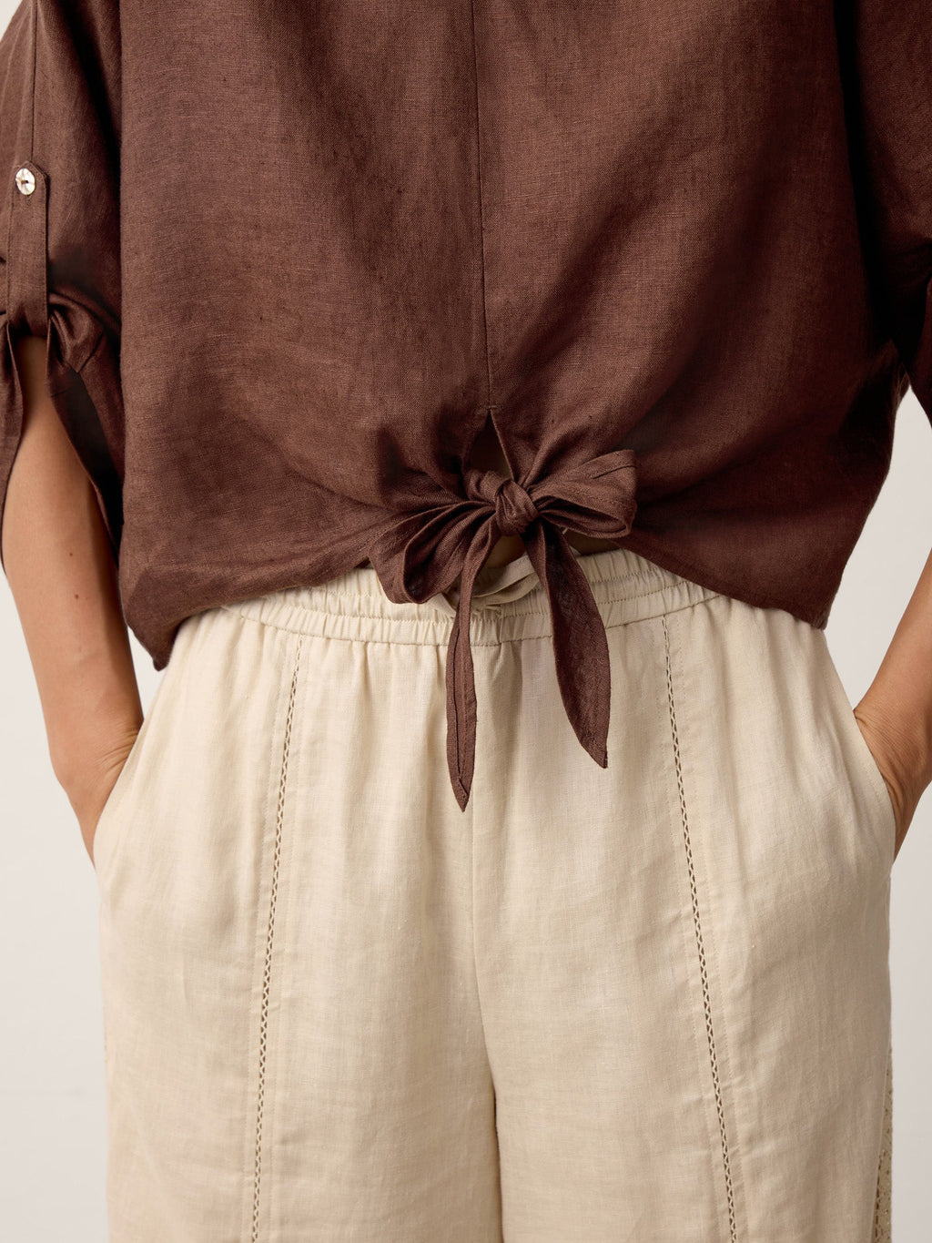 LAVENA 100% LINEN TWIST-HEM BATWING TOP