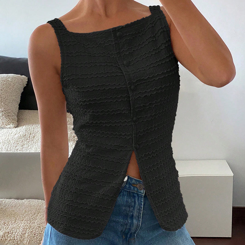 Square Neck Button Up Vest Top