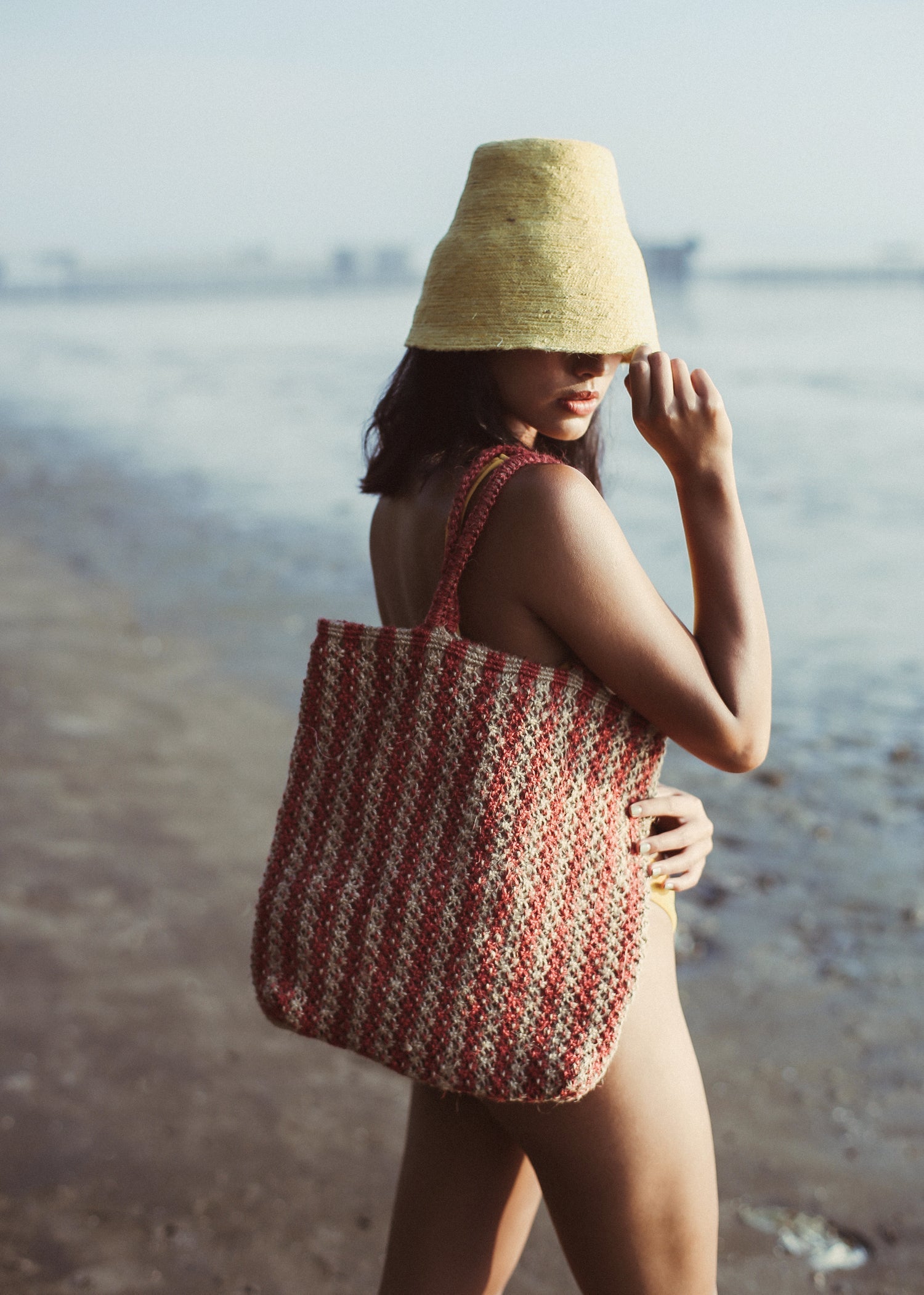 LOUISA STRIPED STRAW TOTE BAG