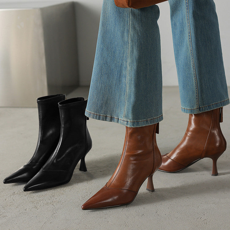 Women’s Cowhide Pointed Toe Ankle Boots