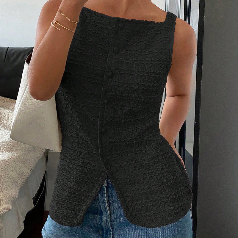 Square Neck Button Up Vest Top