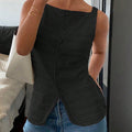 Square Neck Button Up Vest Top