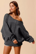 Loose Fit Exposed Seam Slouchy Boucle Sweater