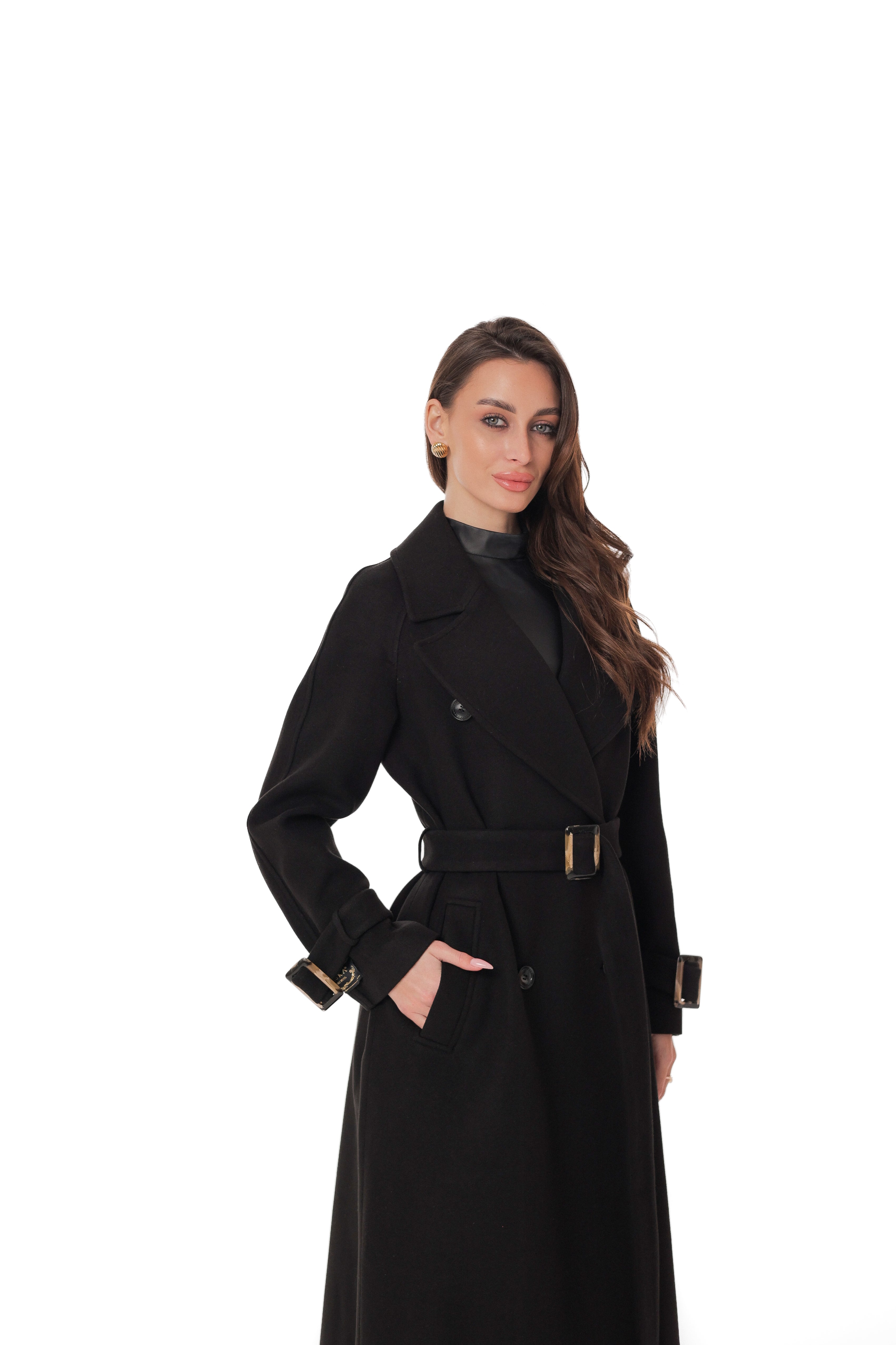 Madeline Cashmere Wool Blend Overcoat in Black