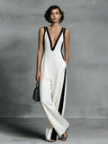 Women's Color-Block Sleeveless V-Neck Wide-Leg Jumpsuit