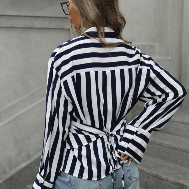 Women's Striped Long-Sleeve Loose Shirt