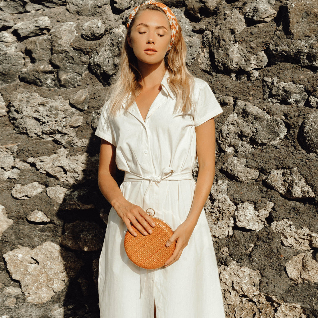 ARYA SAFARI LINEN MIDI DRESS IN OFF WHITE