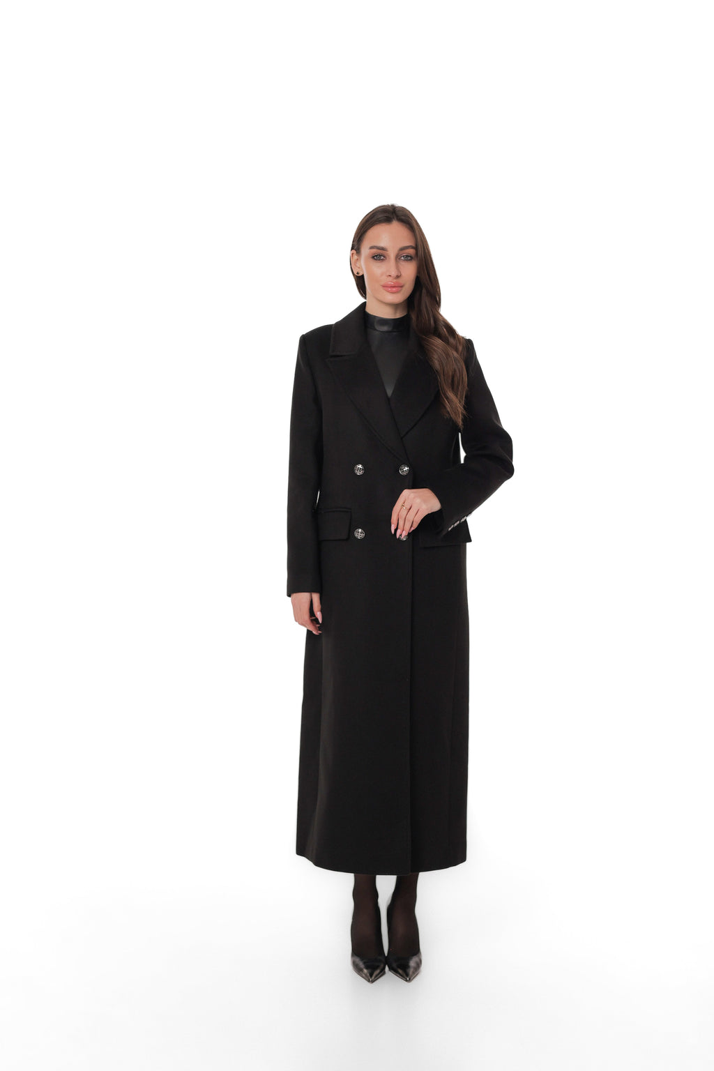 Ellis Tailored Cashmere Wool Coat in Black