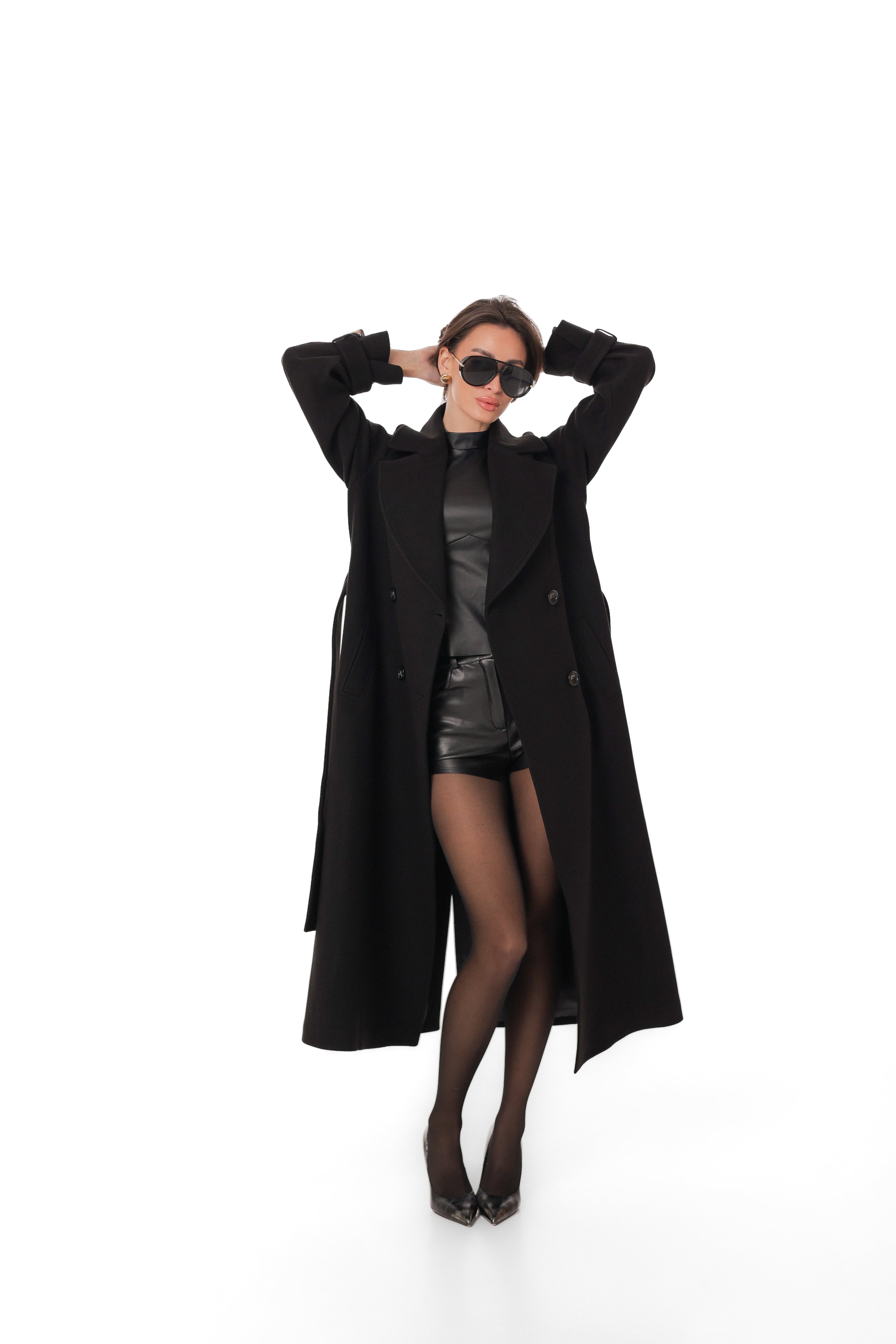 Madeline Cashmere Wool Blend Overcoat in Black