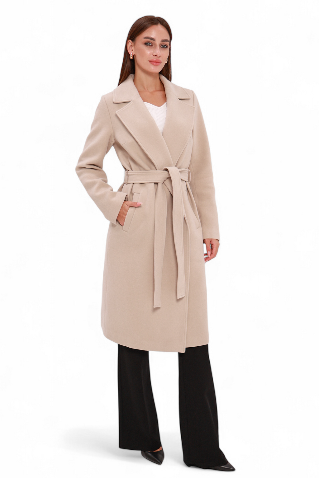 Zane Cashmere Wool Blend Overcoat in Beige