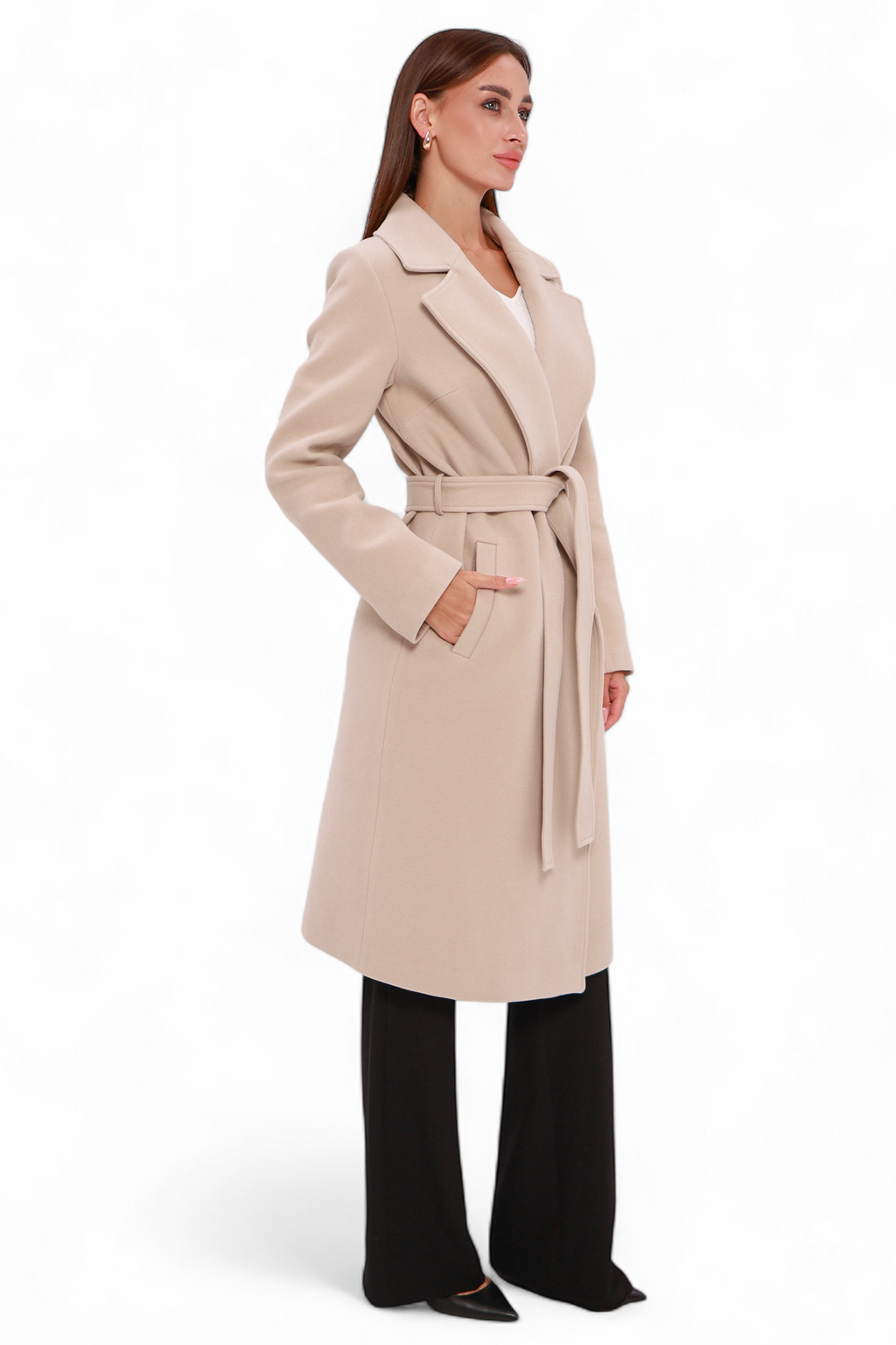 Zane Cashmere Wool Blend Overcoat in Beige