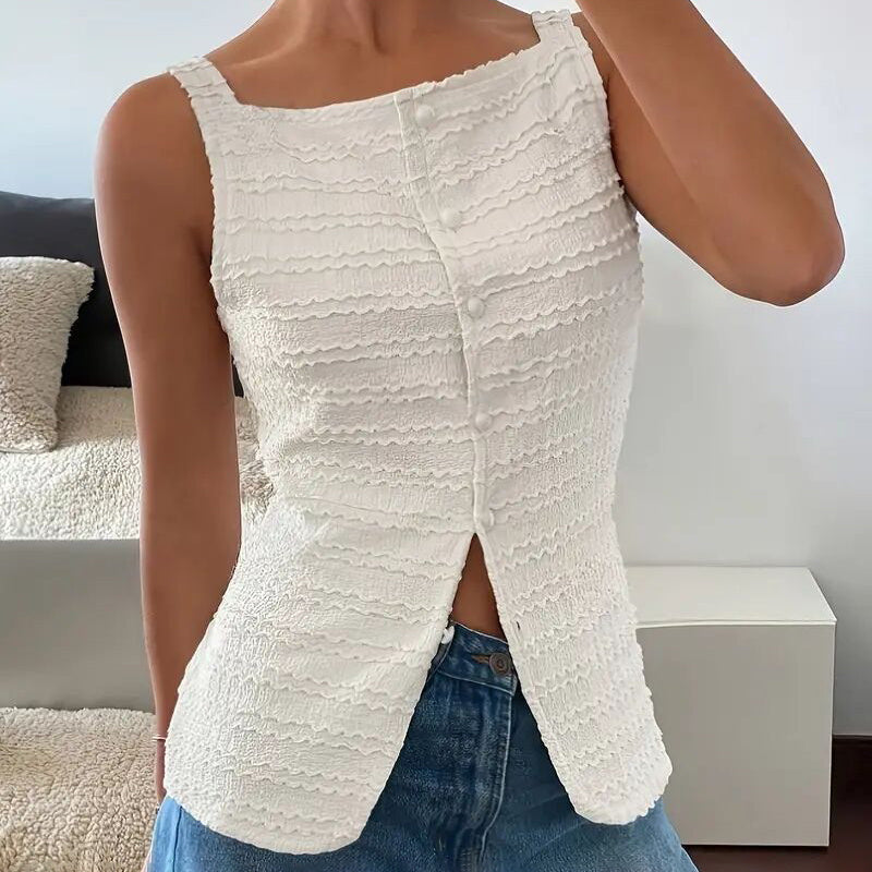 Square Neck Button Up Vest Top