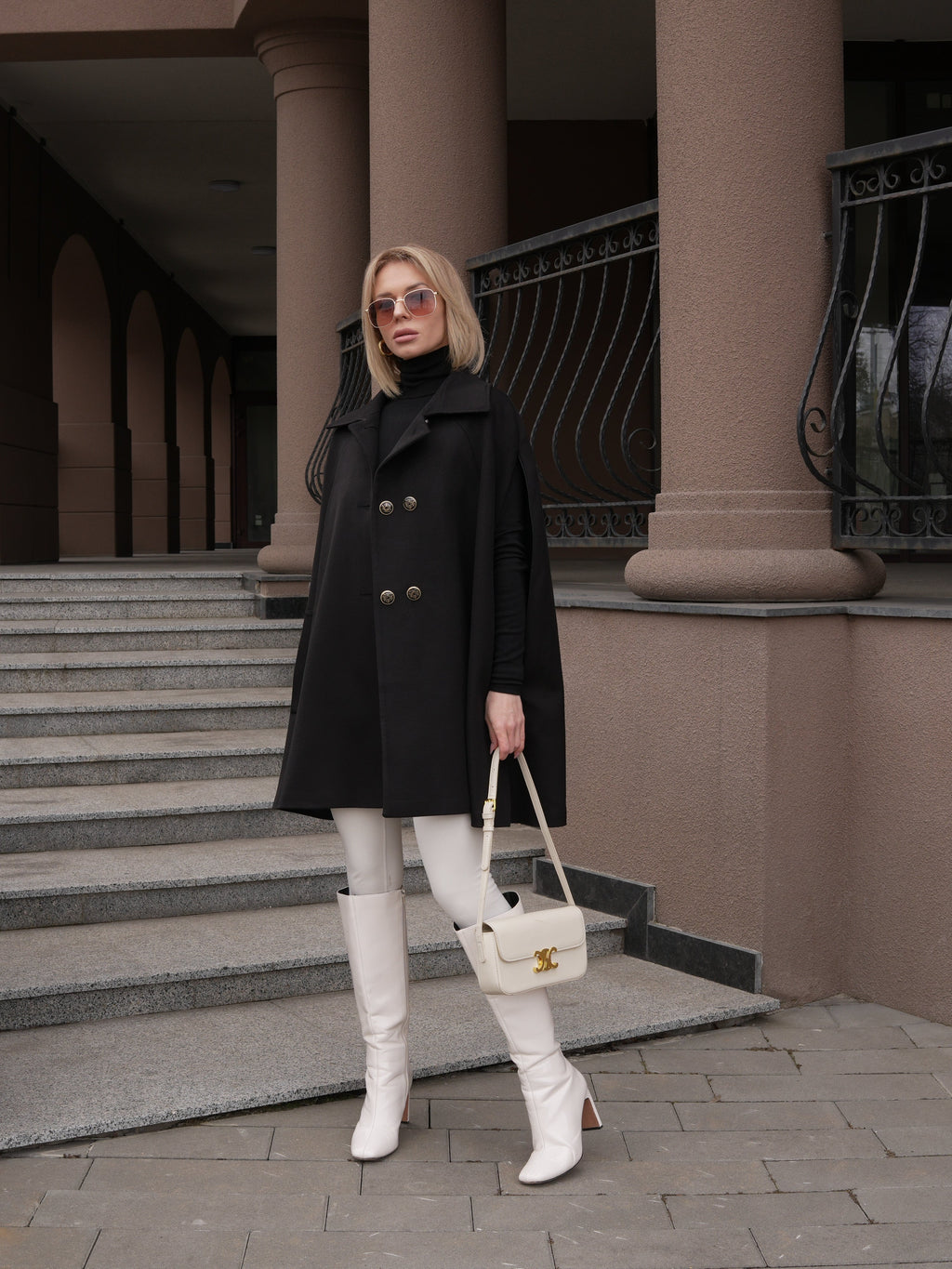 Paris Cashmere Bland Cape Coat in Black