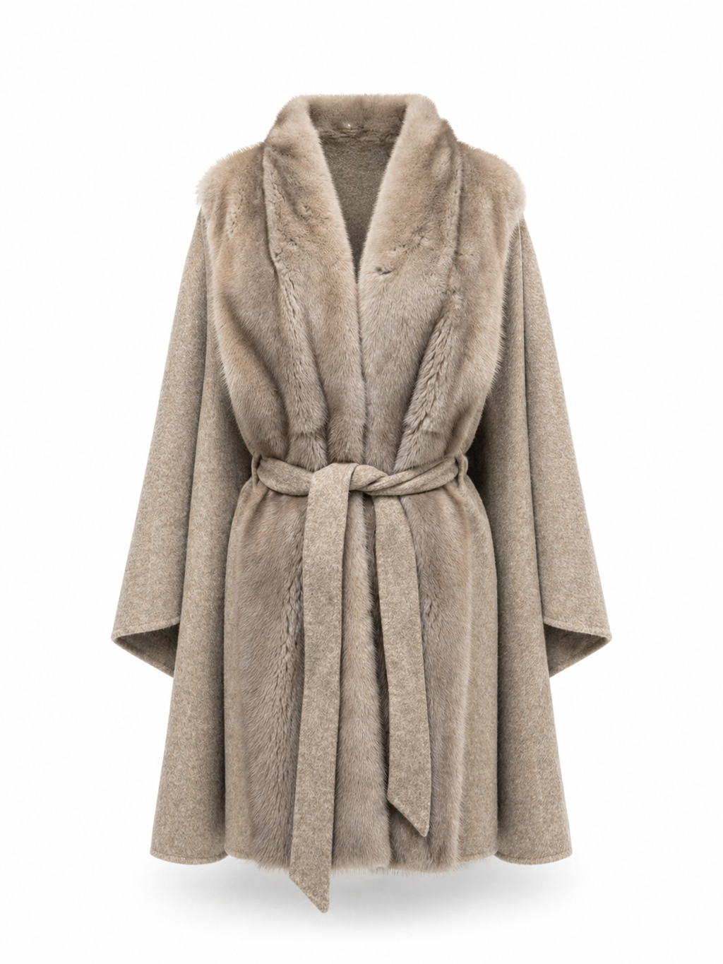 Luxury Double-Face Wool Poncho with Scandinavian Mink Fur