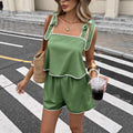 Women's Tie-Up Top & Elastic Waist Shorts Set