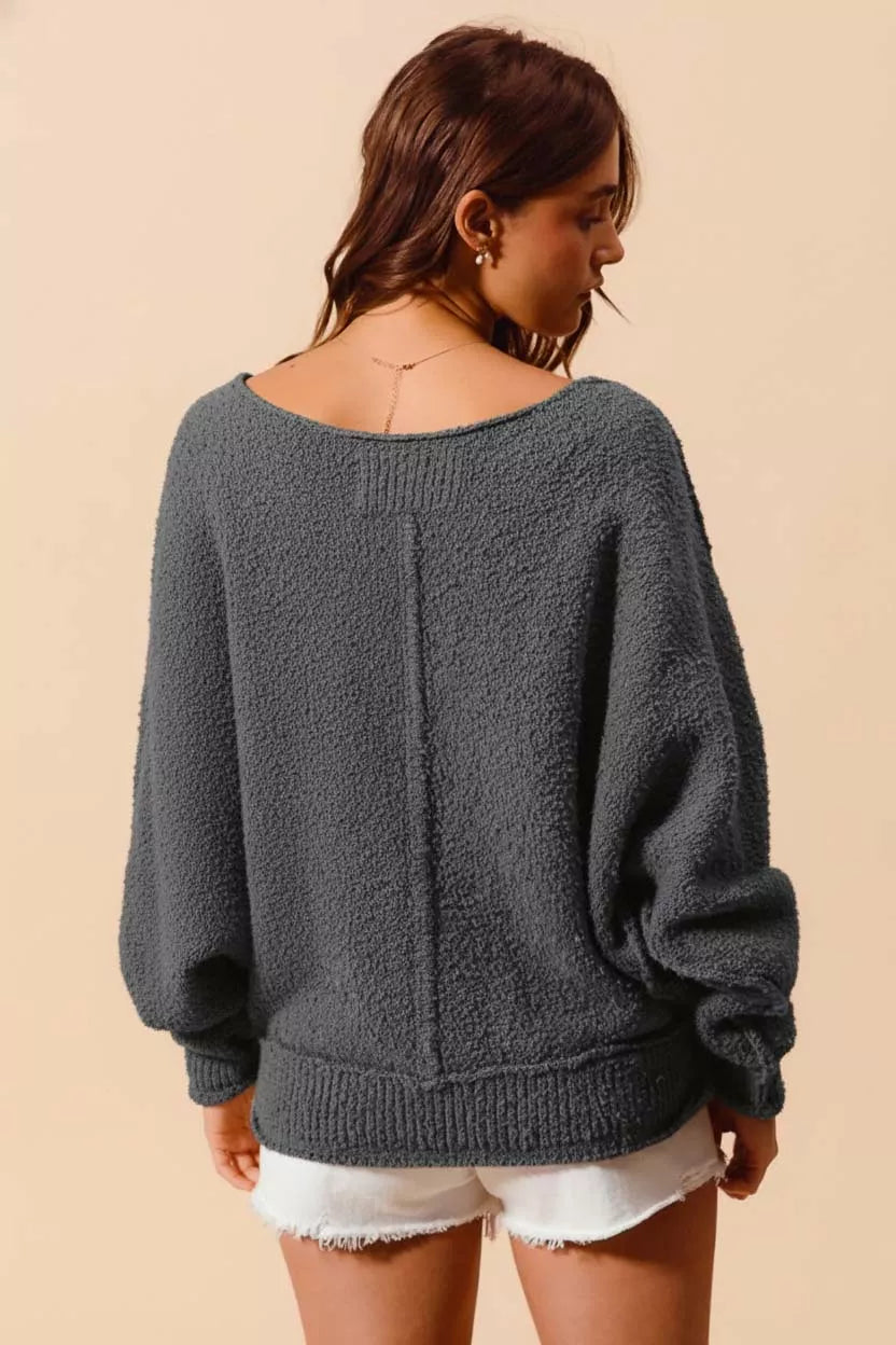 Loose Fit Exposed Seam Slouchy Boucle Sweater