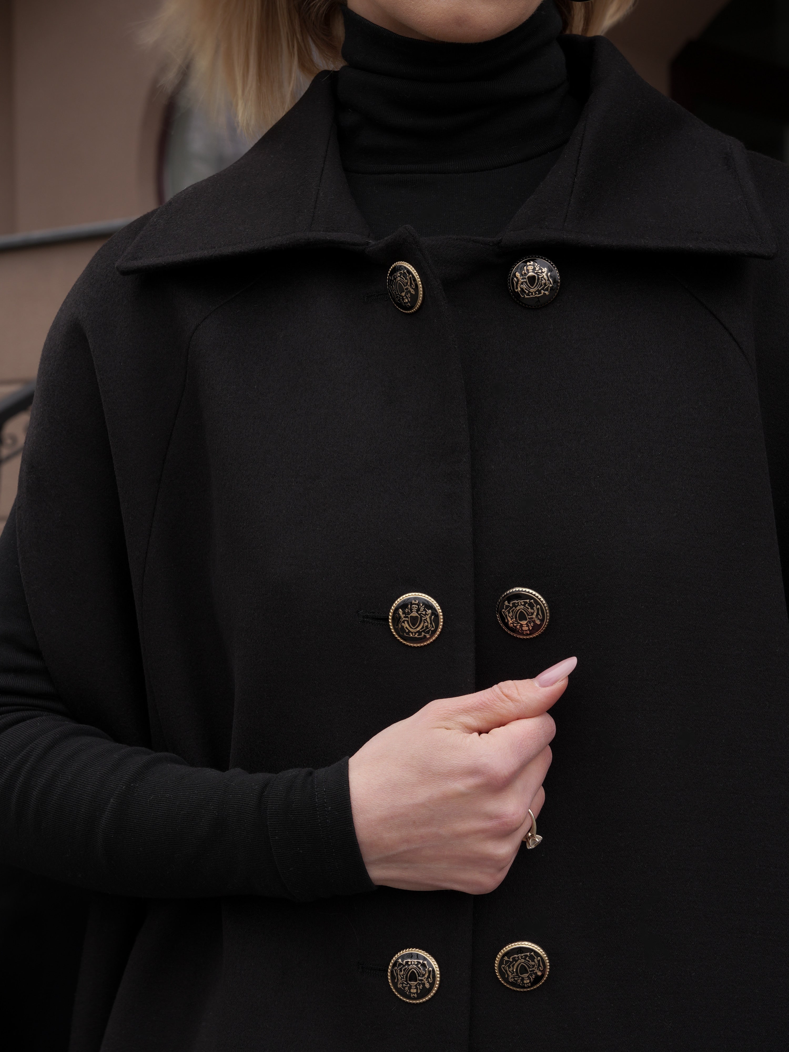 Paris Cashmere Bland Cape Coat in Black