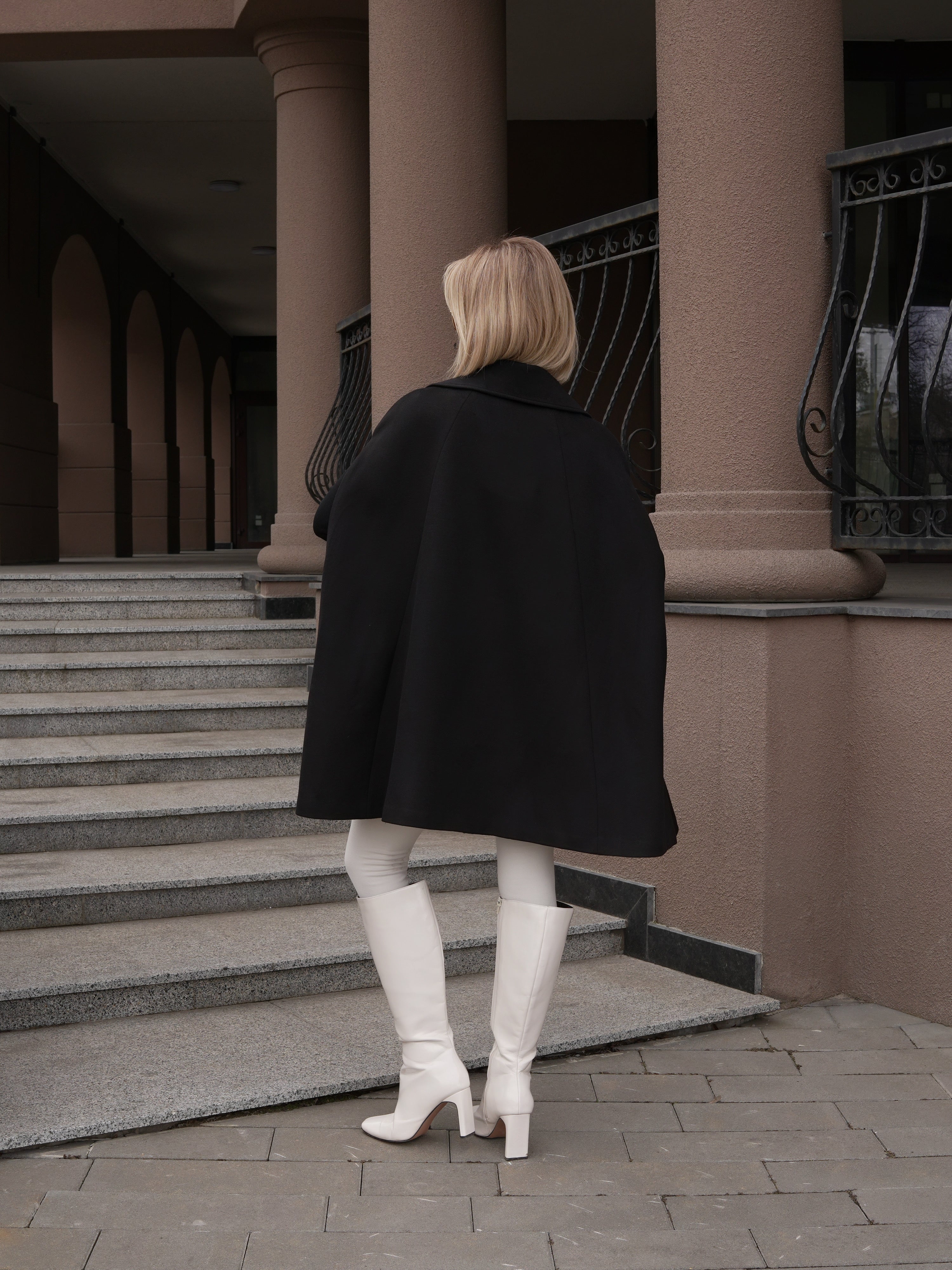 Paris Cashmere Bland Cape Coat in Black
