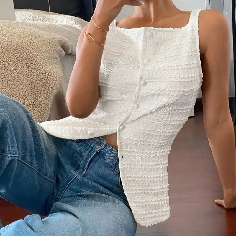 Square Neck Button Up Vest Top