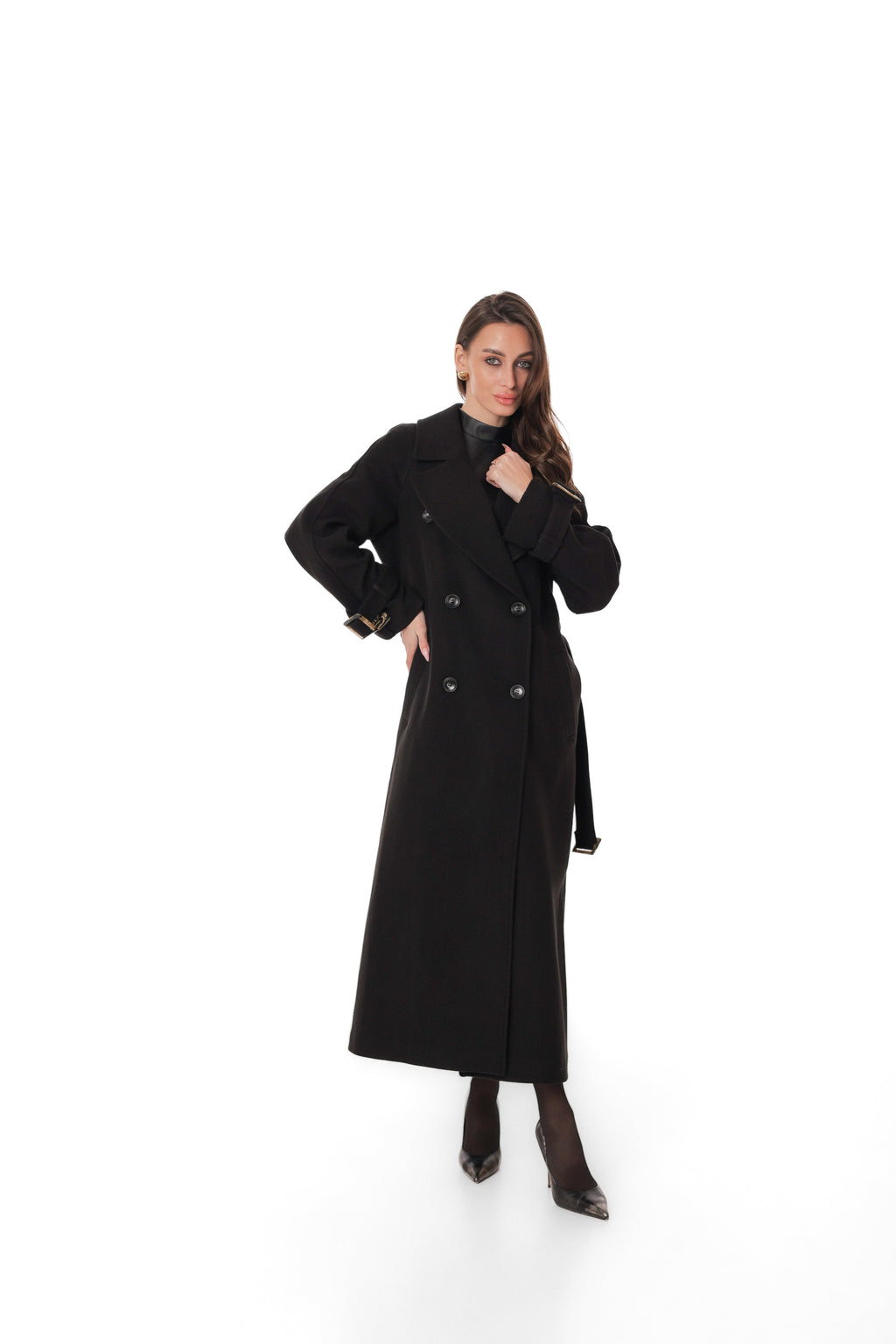 Madeline Cashmere Wool Blend Overcoat in Black