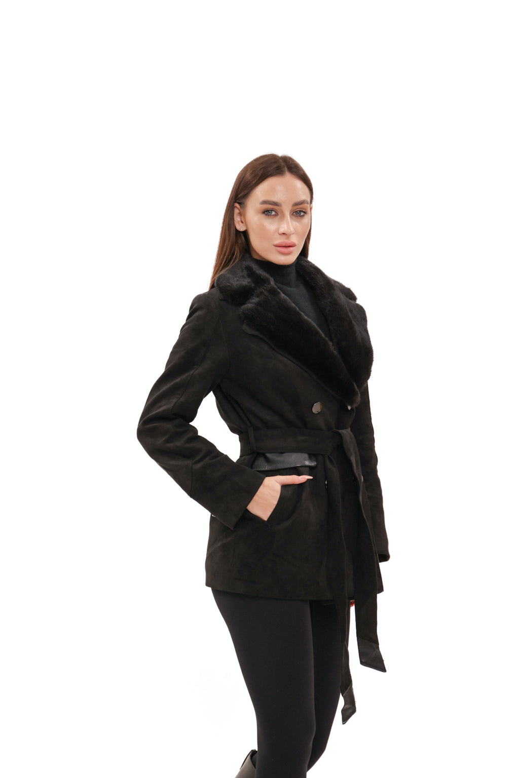 Genuine Mink Fur Eco Suede Jacket