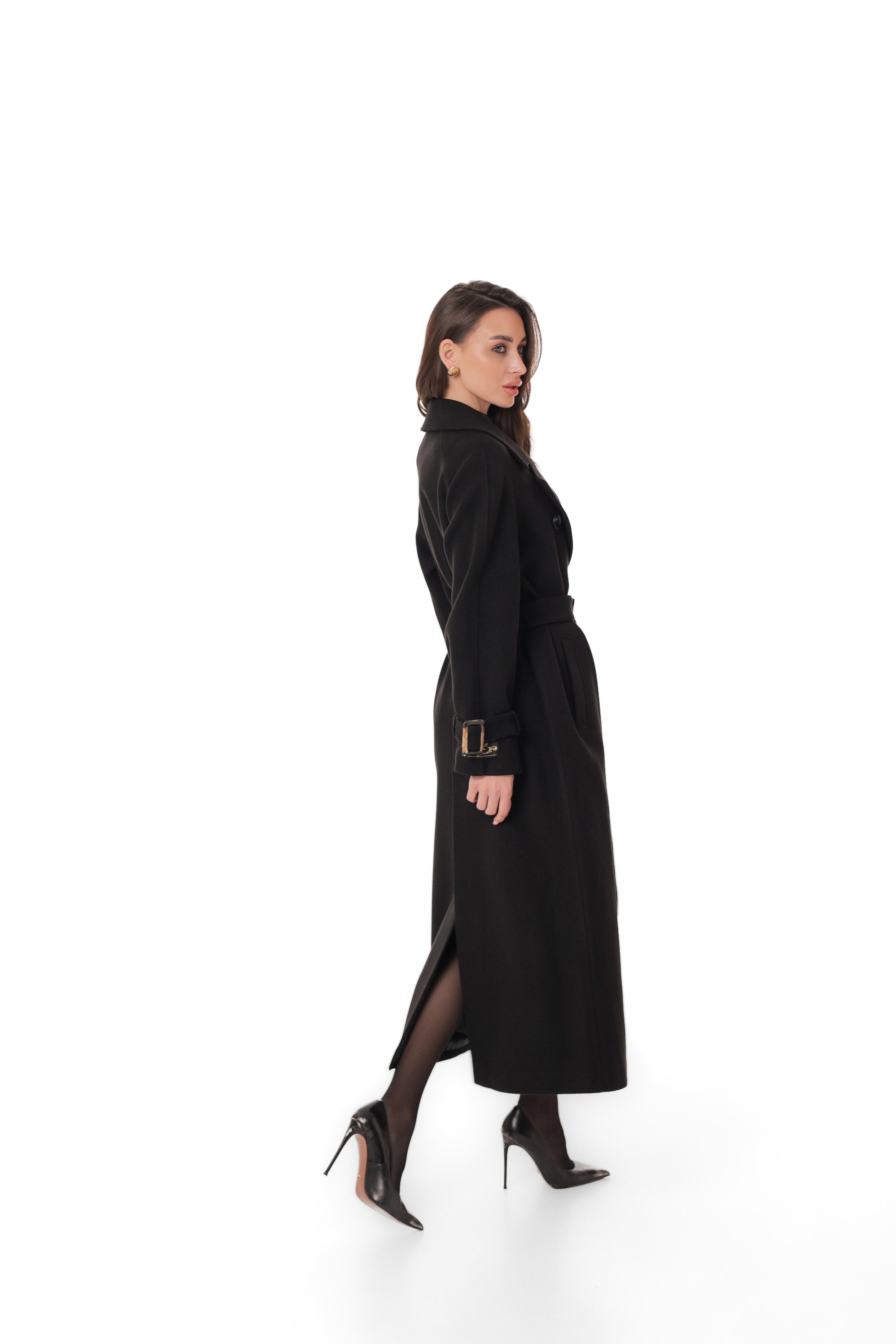 Madeline Cashmere Wool Blend Overcoat in Black