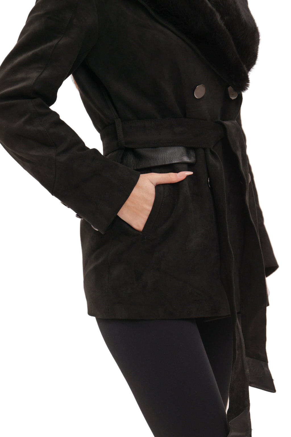 Genuine Mink Fur Eco Suede Jacket