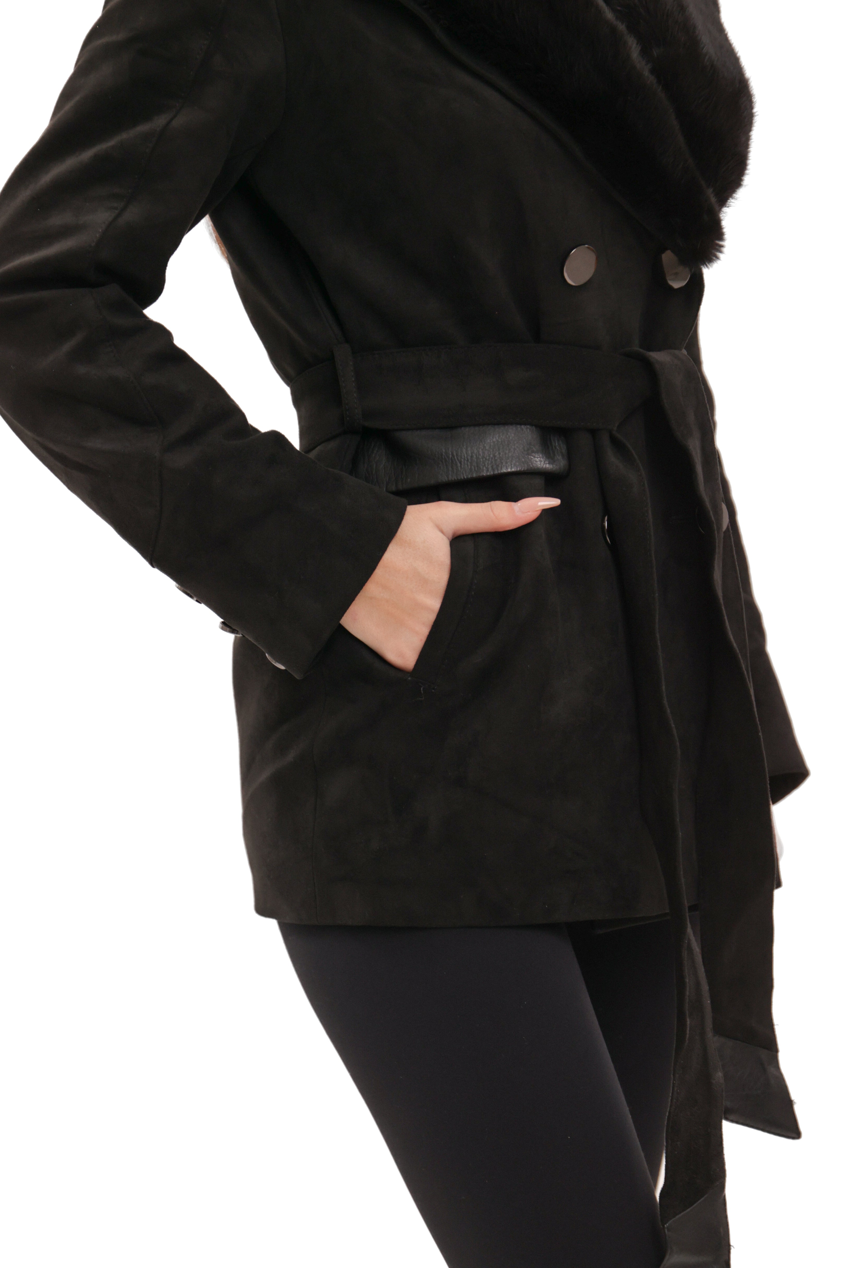 Genuine Mink Fur Eco Suede Jacket