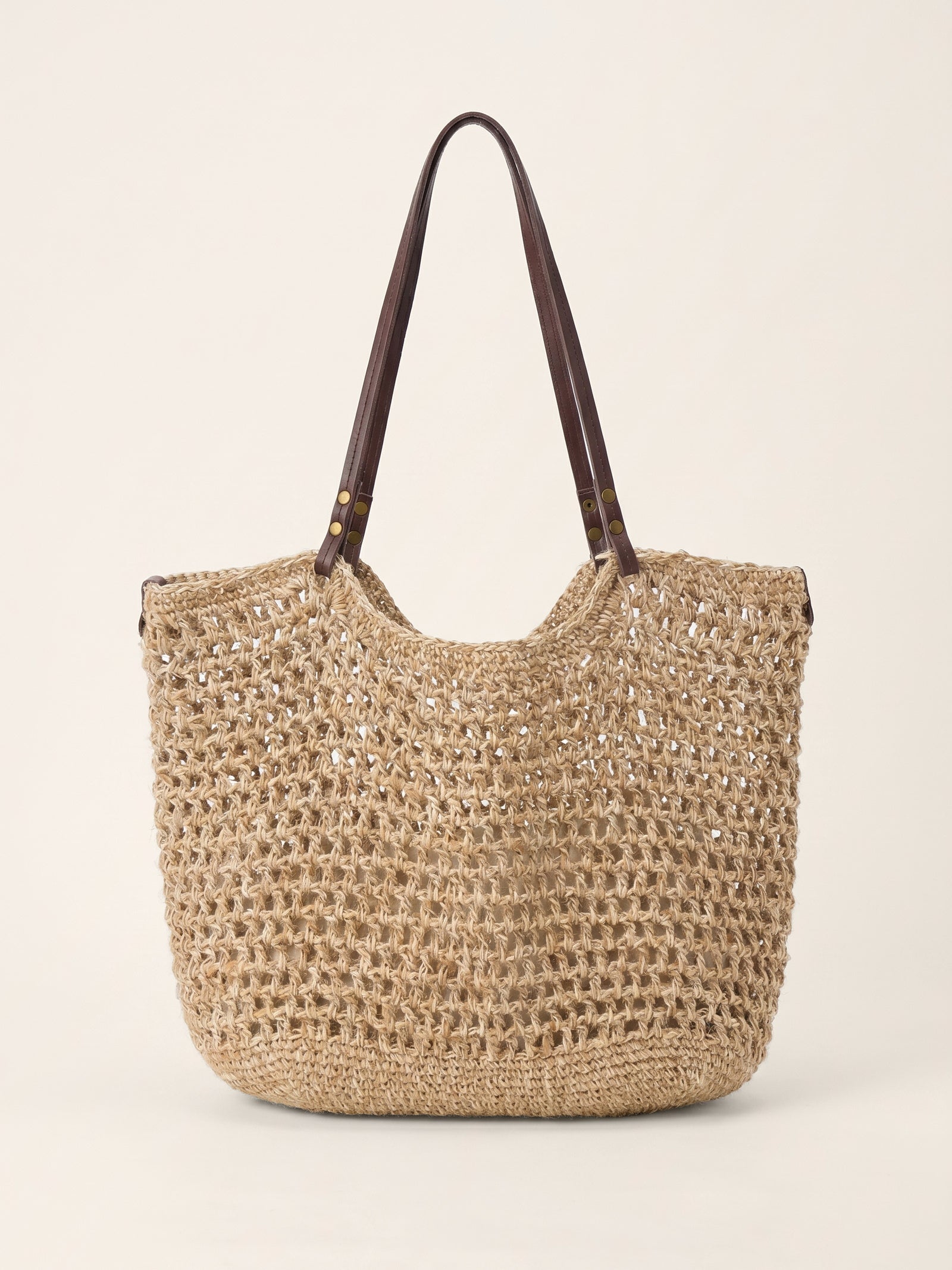 Linen-Cotton Open-Weave Tote Bag With Zip Pouch