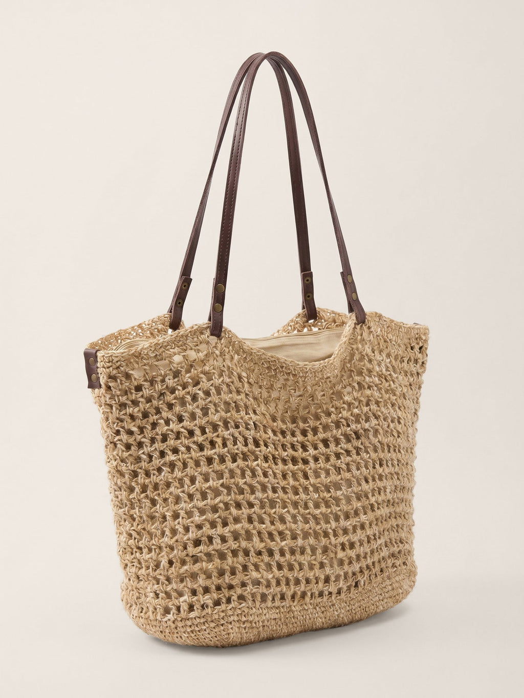Linen-Cotton Open-Weave Tote Bag With Zip Pouch