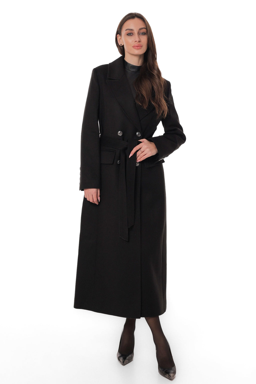 Ellis Tailored Cashmere Wool Coat in Black