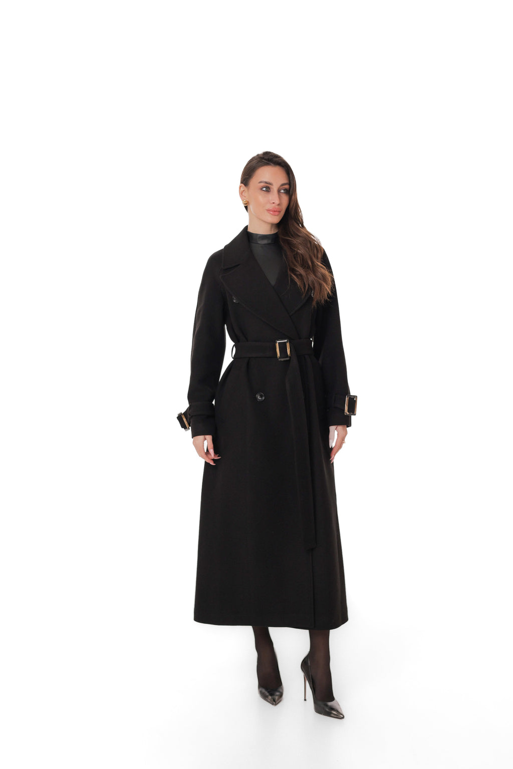Madeline Cashmere Wool Blend Overcoat in Black