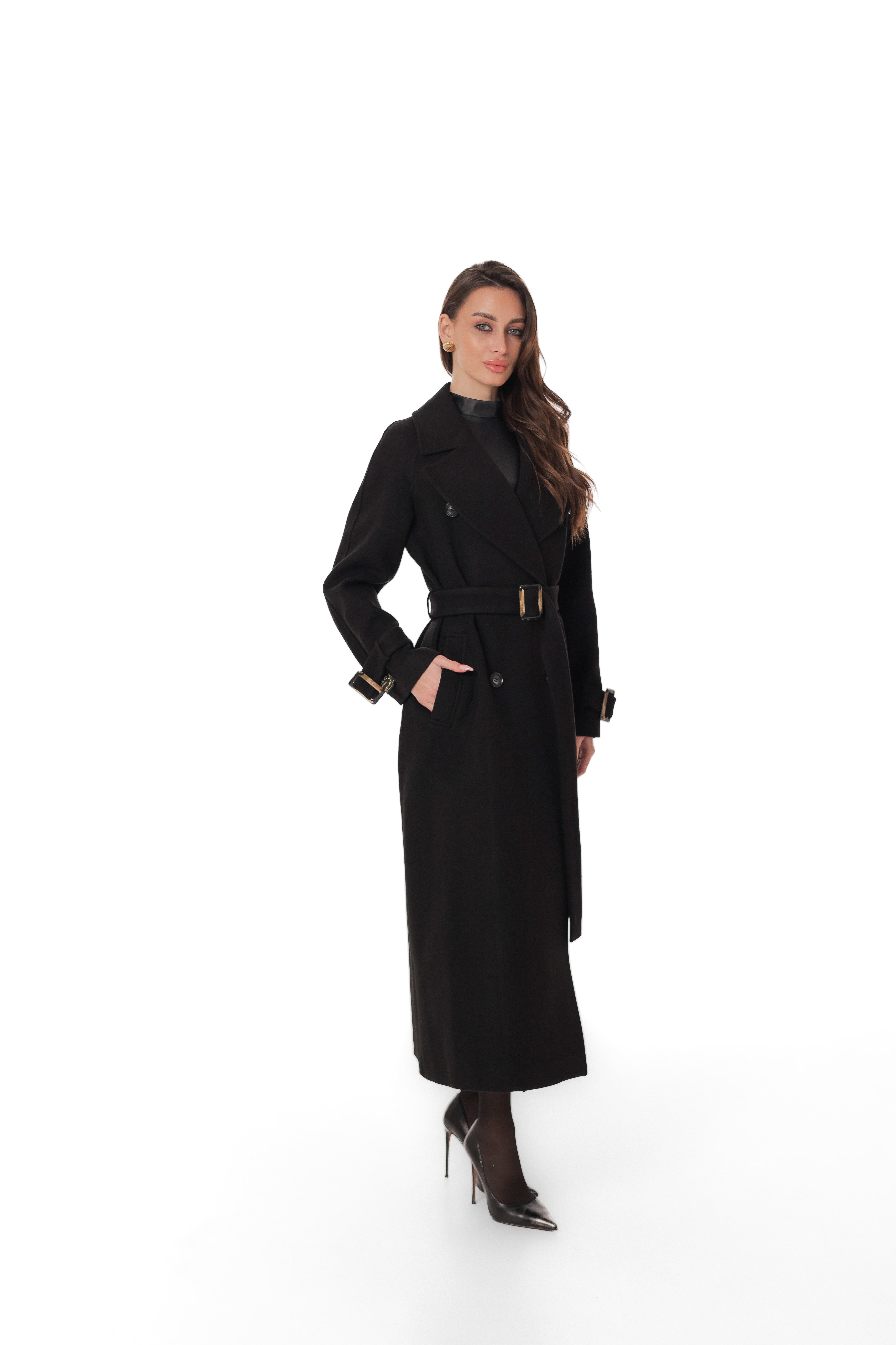 Madeline Cashmere Wool Blend Overcoat in Black