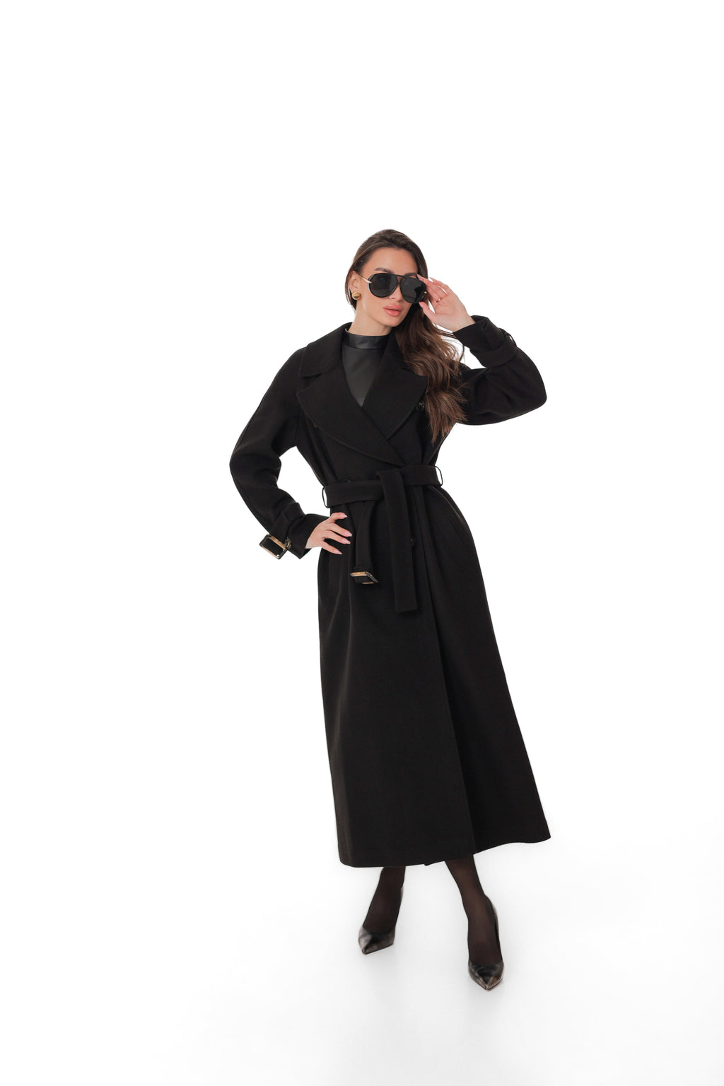 Madeline Cashmere Wool Blend Overcoat in Black