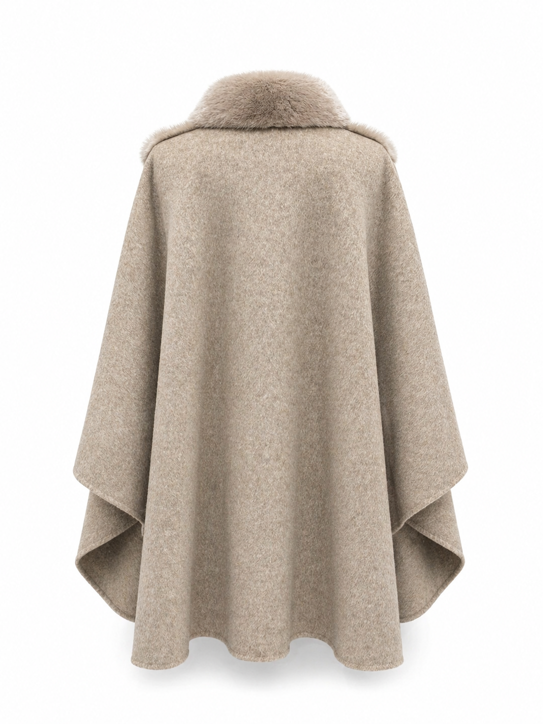 Luxury Double-Face Wool Poncho with Scandinavian Mink Fur