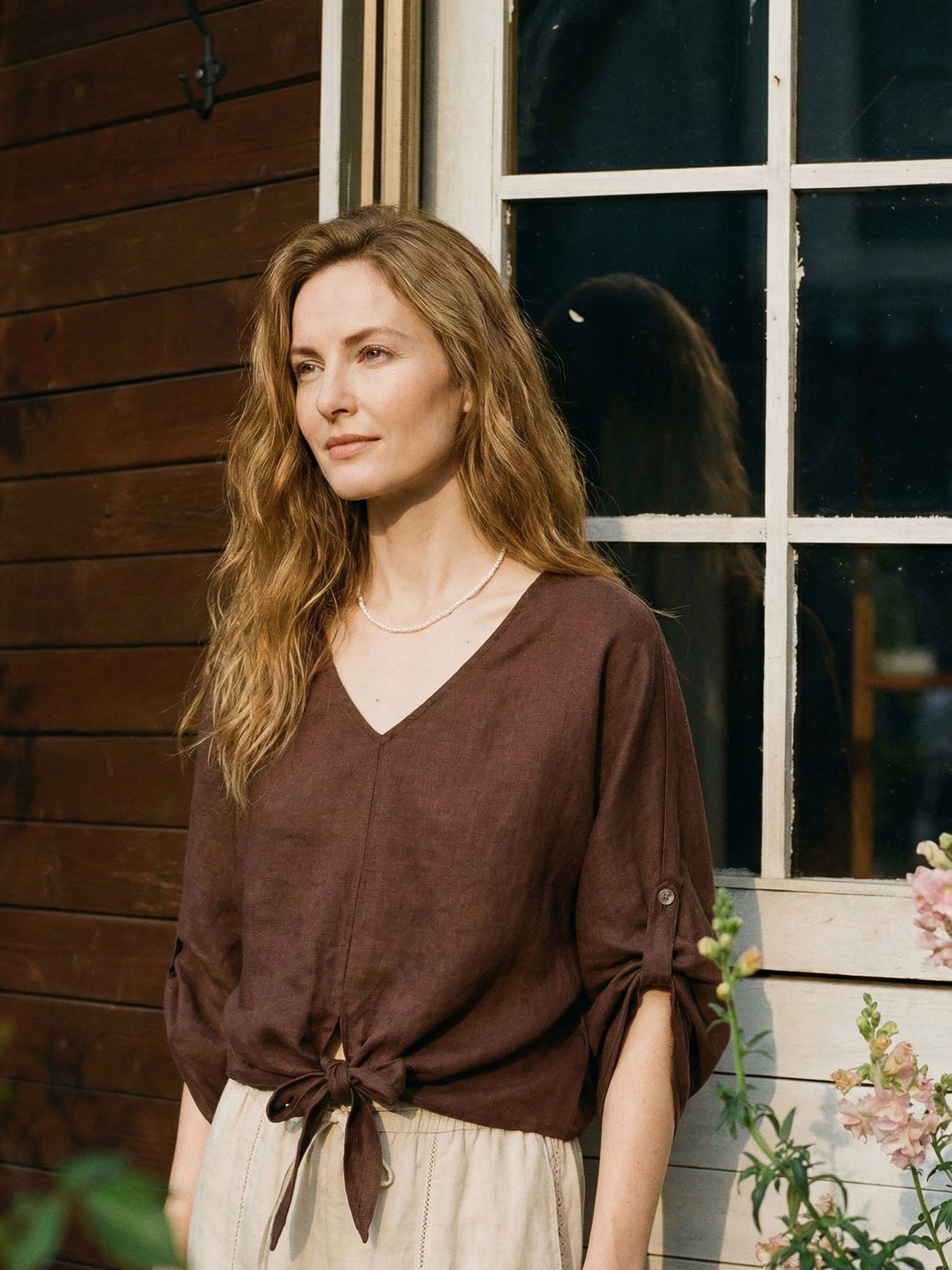 LAVENA 100% LINEN TWIST-HEM BATWING TOP