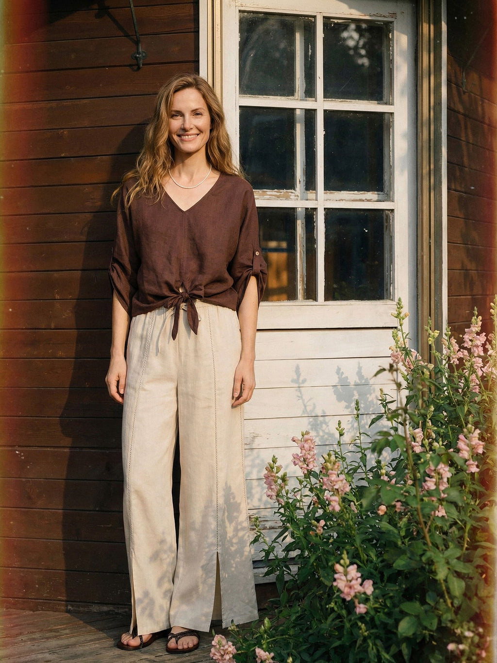 LAVENA 100% LINEN TWIST-HEM BATWING TOP