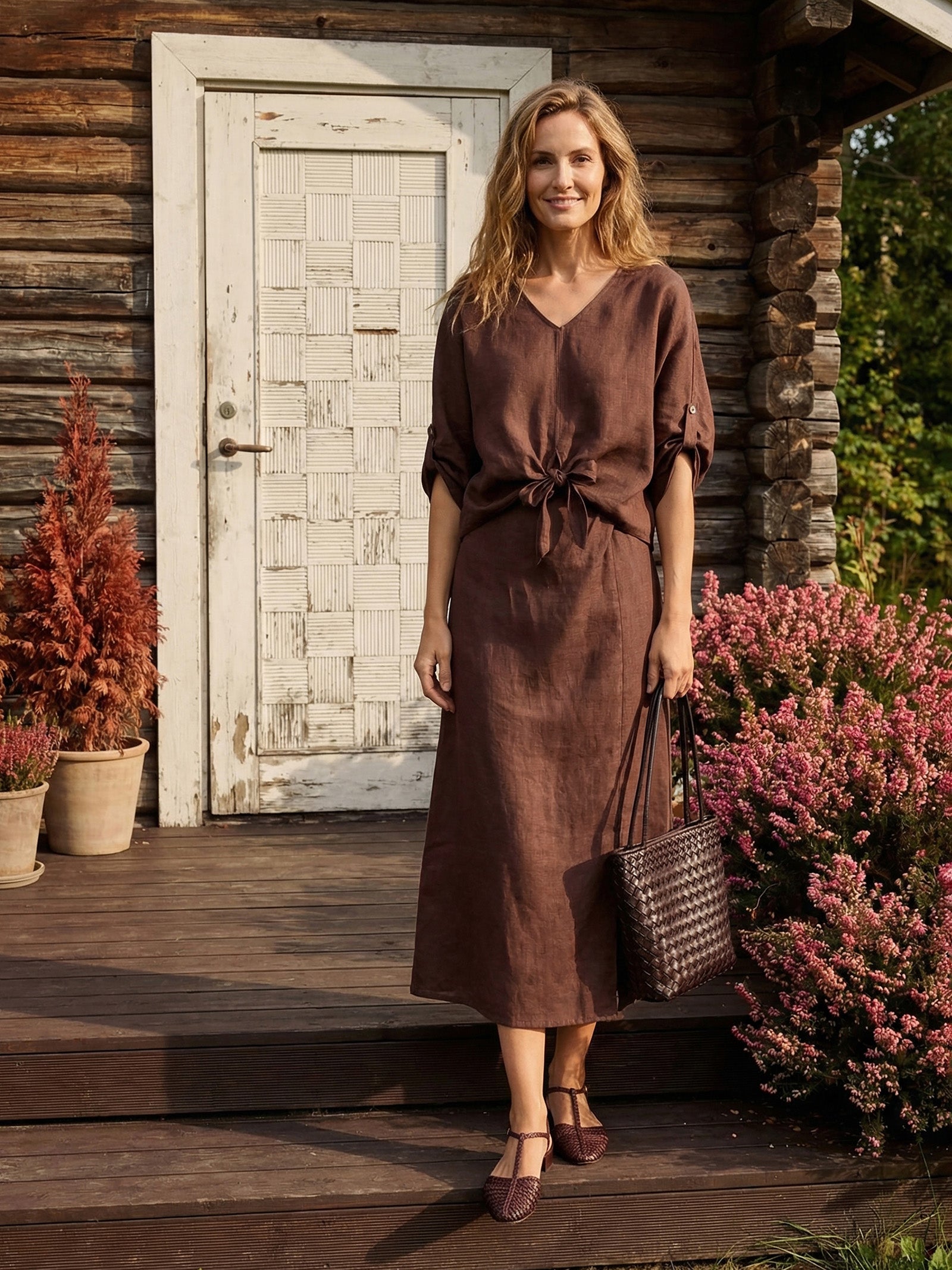 LAVENA 100% LINEN TWIST-HEM BATWING TOP