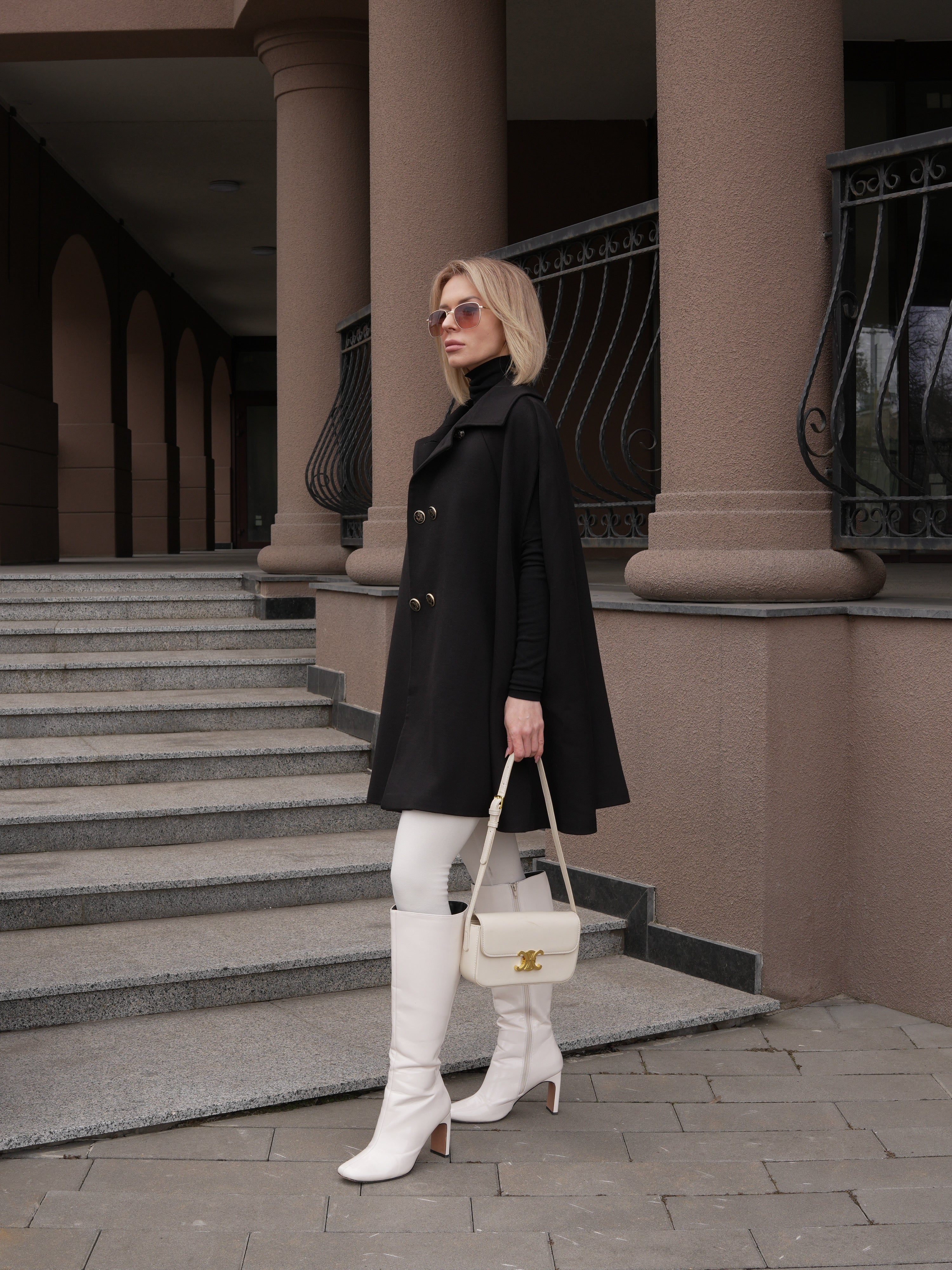Paris Cashmere Bland Cape Coat in Black