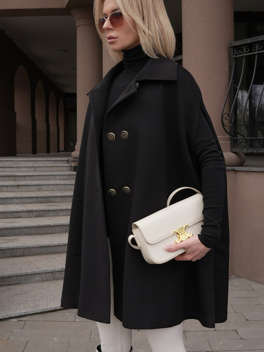 Paris Cashmere Bland Cape Coat in Black