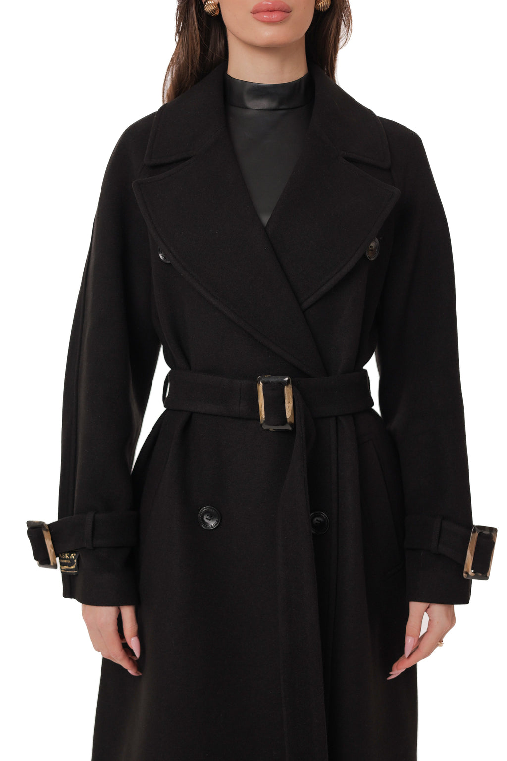 Madeline Cashmere Wool Blend Overcoat in Black