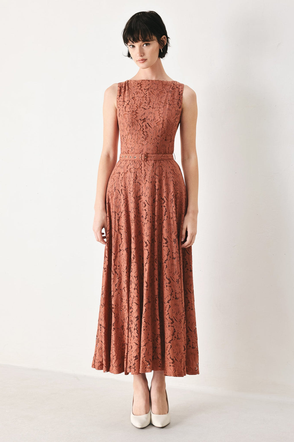 TRUE ROMANCE WOVEN LACE MIDI DRESS