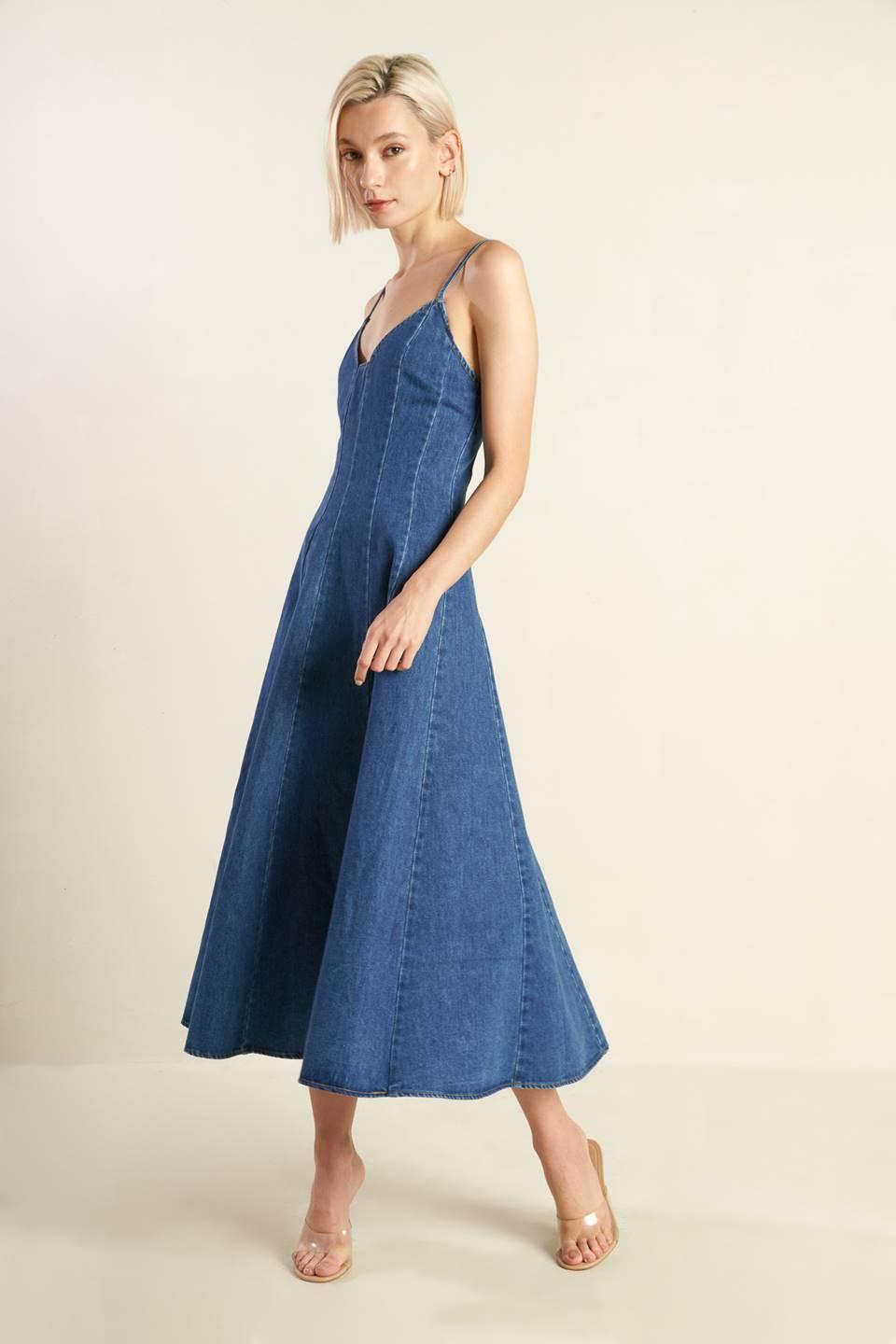 ROSEWOOD ROMANCE DENIM MIDI DRESS L FREEMARKET DENIM BLUE / L